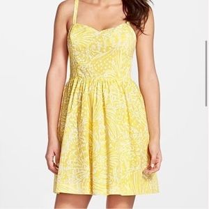 Lilly Pulitzer Christine Dress Size 14 Yellow White Sunglow Fit and Flare Mini B